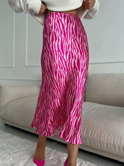 Fluid Zebra Print Satin Midi Skirt