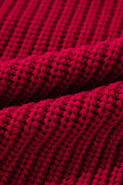 Deep red acrylic knit sweater with ribbed texture detail