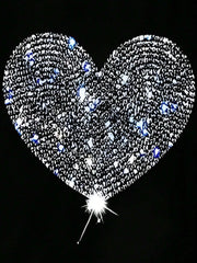 Black t-shirt with a large, sparkling heart graphic made of rhinestones and blue accents.