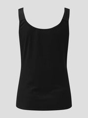 Black ribbed tank top with scoop neck and wide straps