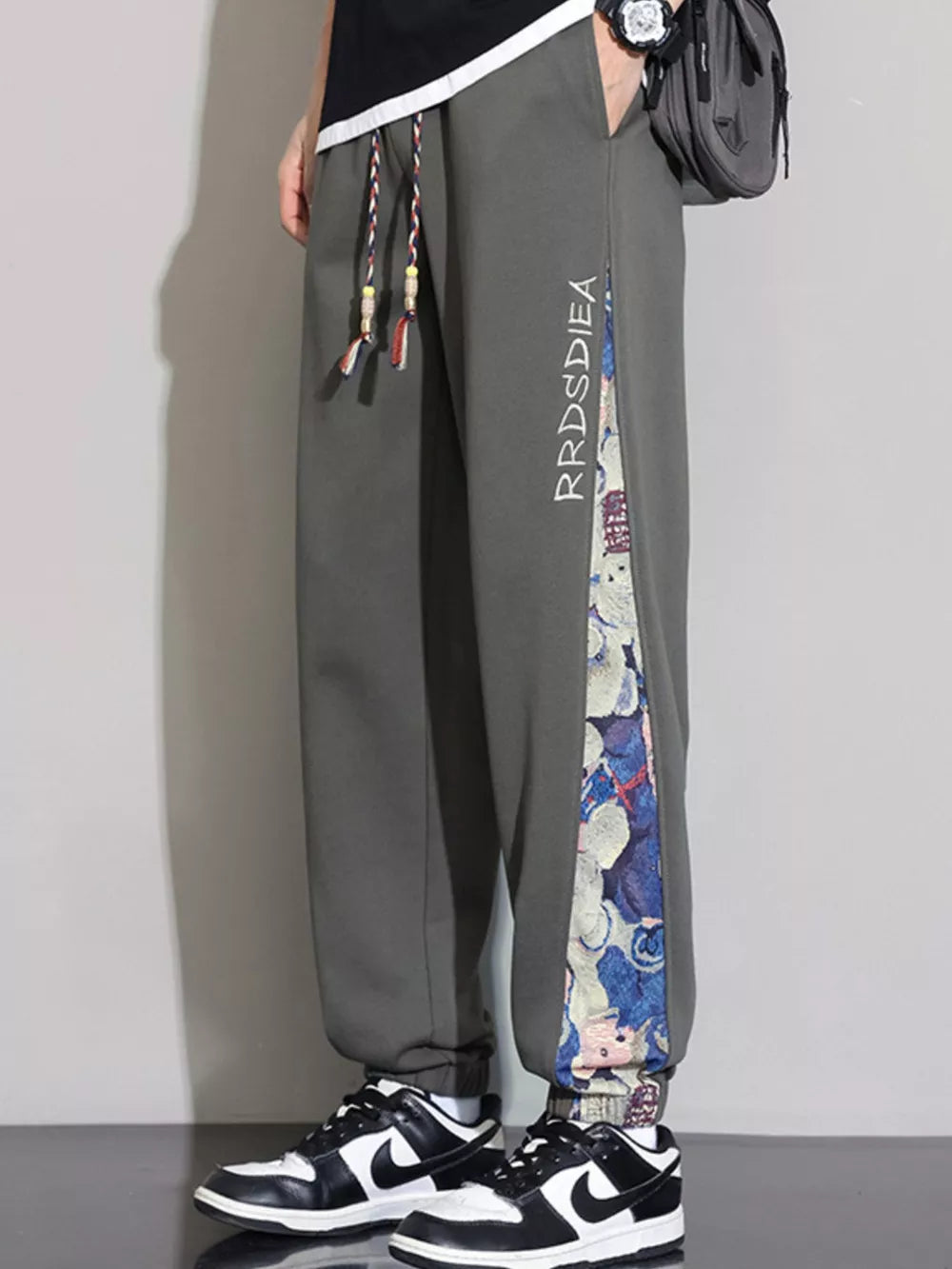 Men's Plus Size Bear Print Sweatpants in Tan, side view