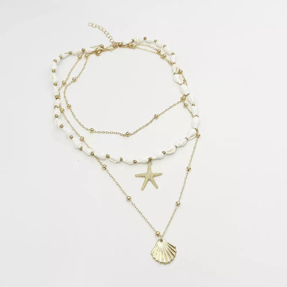 18k Gold-plated Bohemian Seashell Layered Necklace in Gold, back view