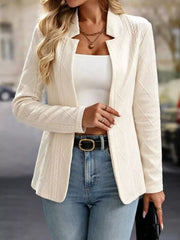 Textured Open Front Blazer in White, view 15