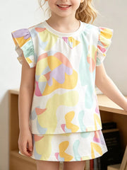 Children's Abstract Print Ruffle Sleeve T-shirt, front view