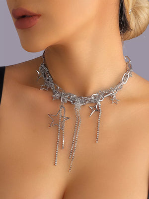 Chunky Chain Star Tassel Necklace Alloy Silver in Silver, alternate angle