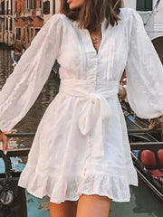 Charming Ruffled Hem Tie-waist Dress