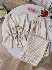 Striped Tie-front Sleeveless Top And Pants Set, back view