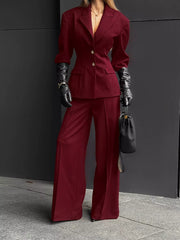 Single-breasted Blazer And Wide-leg Pants Set in Black, front view