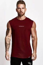 Burgundy performance tank top with white logo detail on chest