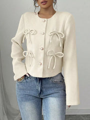Chic Bow-embellished Cropped Jacket