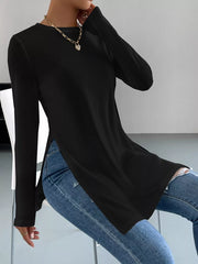 Long Sleeve Side Slit T-shirt in White, alternate angle