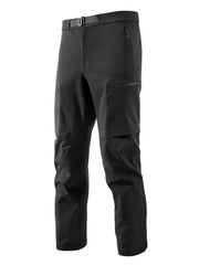 Black cargo sweatpants with zippered pockets and a belt.