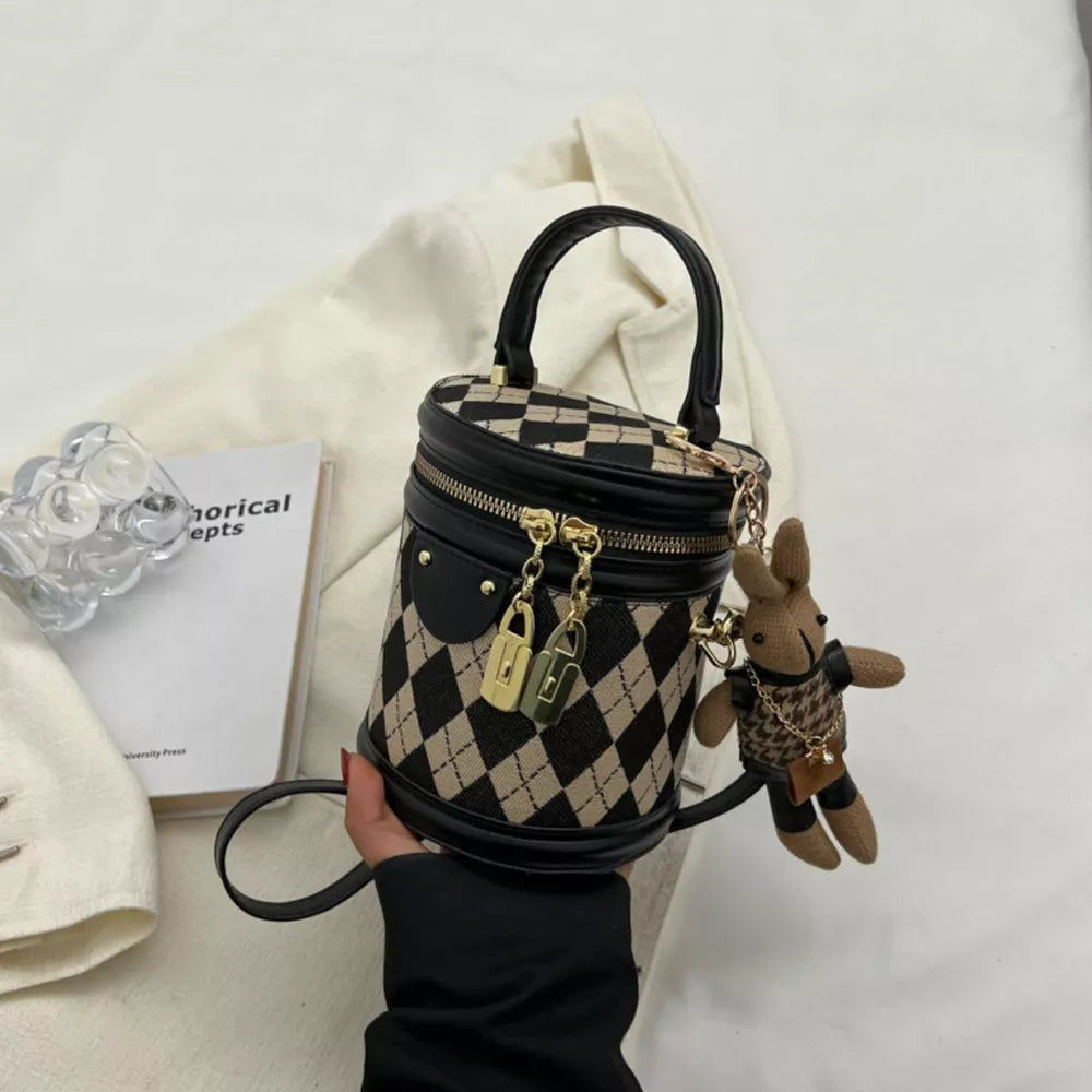 Diamond Pattern Bucket Crossbody Bag in Blush Pink, front view