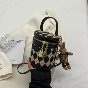 Diamond Pattern Bucket Crossbody Bag in Blush Pink, front view