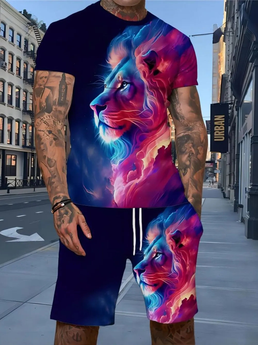 Men's Full Size Round Neck Tee And Shorts Set, side view