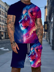 Men's Full Size Round Neck Tee And Shorts Set, side view