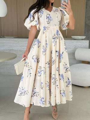 V-neck Midi Dress in Tan, front view