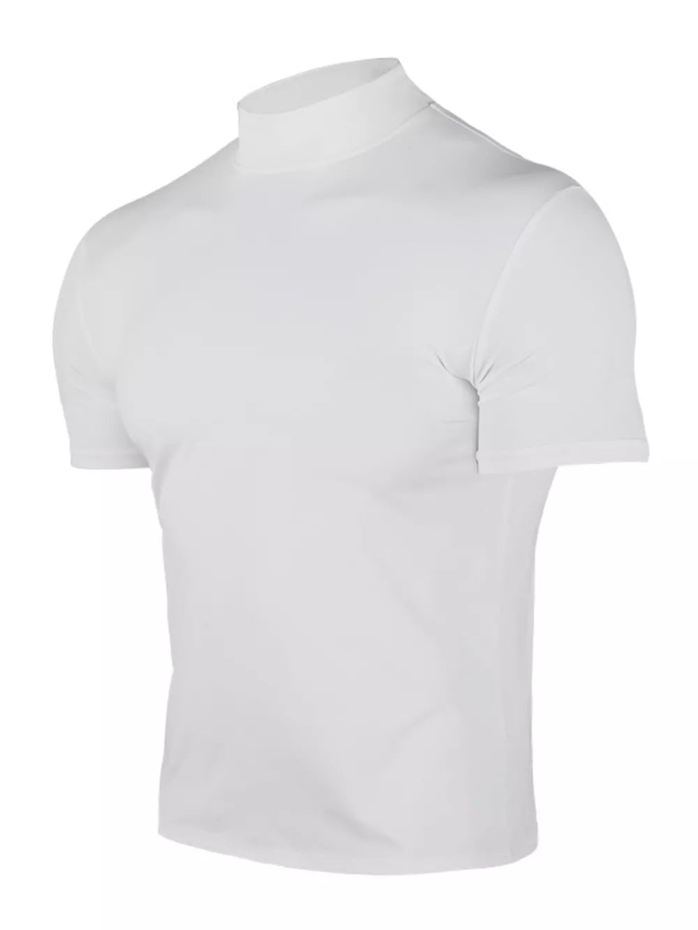 Men's Plus Size Short Sleeve Turtleneck T-shirt in Tan, fit detail