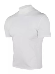 Men's Plus Size Short Sleeve Turtleneck T-shirt in Tan, fit detail