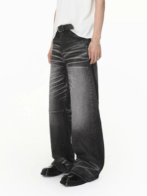 Men S Wide Leg Washed Jeans in Charcoal Gray, side view