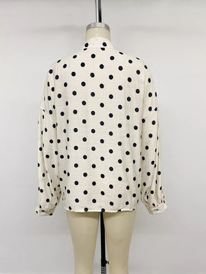 Polka Dot Button-up Shirt in Beige, fit detail