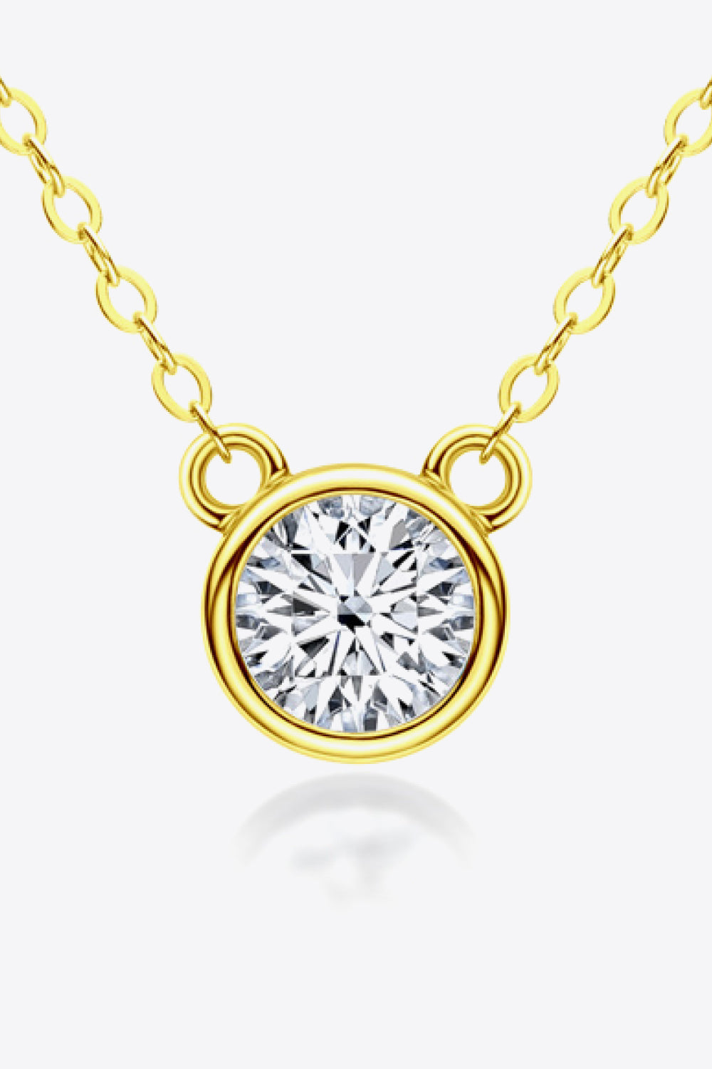 Gold solitaire moissanite bezel necklace with delicate chain