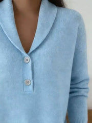 Button Detail Long Sleeve Sweater in Navy Blue, side view