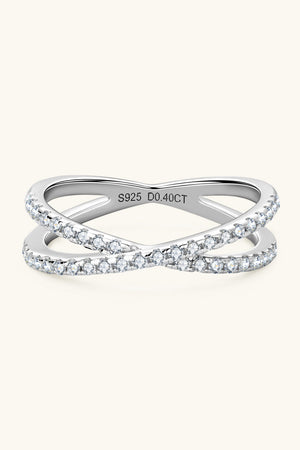 Silver pavé crossover band ring with sparkling stones