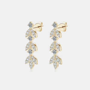 Gold botanical drop earrings with cubic zirconia and 925 sterling silver posts.
