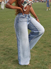 Two-tone High-waisted Jeans With Seam Detail