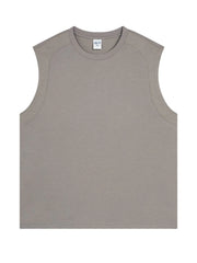 Sleeveless shoulder-seam tank top in gray with a crew neckline.
