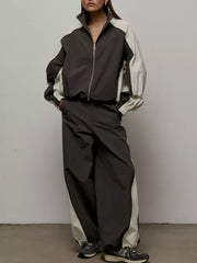 Color Block Zip Up Outerwear And Pants Set in Grey, view 12