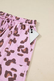 Drawstring Leopard Print Patch Pocket Pants in Dusty Pink, alternate angle