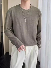 Men's Plus Size Textured Knit Long Sleeve T-shirt in Black, front view