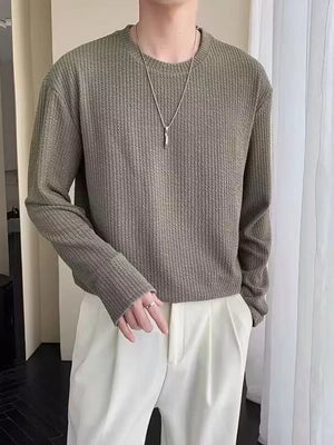 Men's Plus Size Textured Knit Long Sleeve T-shirt in Black, front view
