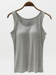 Gray modal tank top with scoop neck and built-in support.