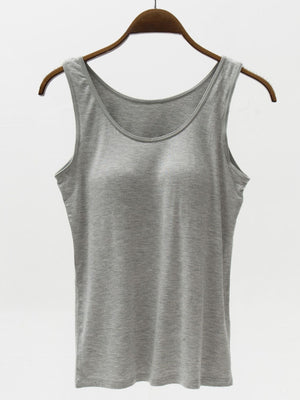 Gray modal tank top with scoop neck and built-in support.