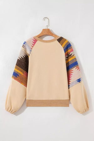 Sequined Rodeo Graphic Aztec Bubble Sleeve Sweatshirt, fabric detail