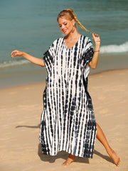 Black tie-dye maxi kaftan dress with vertical stripes and V-neck