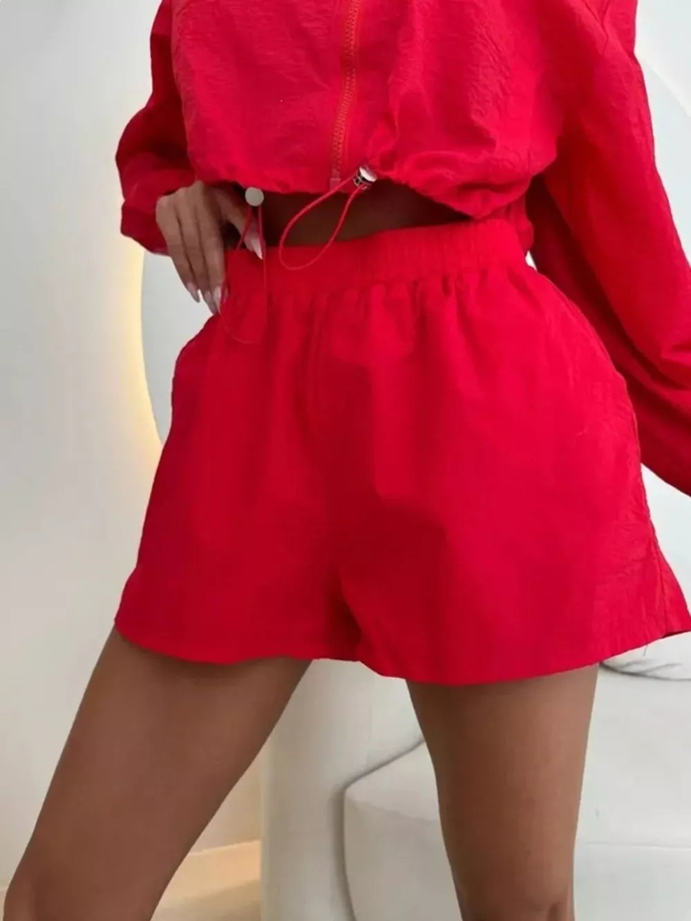 Zip Up Long Sleeve Outerwear And Shorts Set, view 15