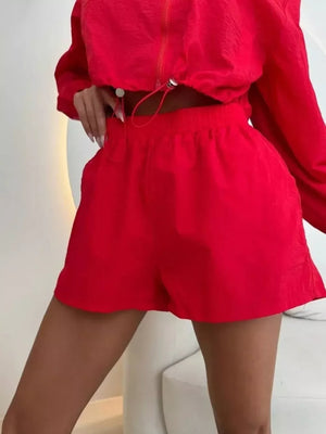 Zip Up Long Sleeve Outerwear And Shorts Set, view 15