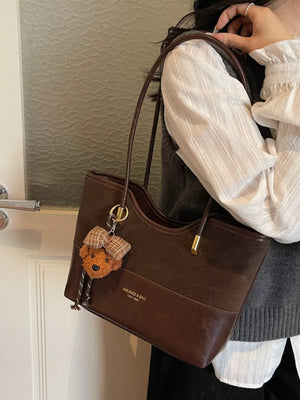 Pu Leather Shoulder Bag in Brown, side view