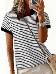 Classic Striped Crew Neck T-shirt in Dark Gray, front view