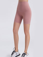Sculpted Contour High-Waist Bike Shorts in Dusty Pink with a V-waistband.