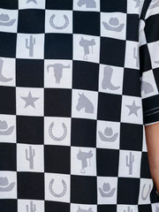 Western Checkerboard Print Side Split T-shirt in Black, view 12