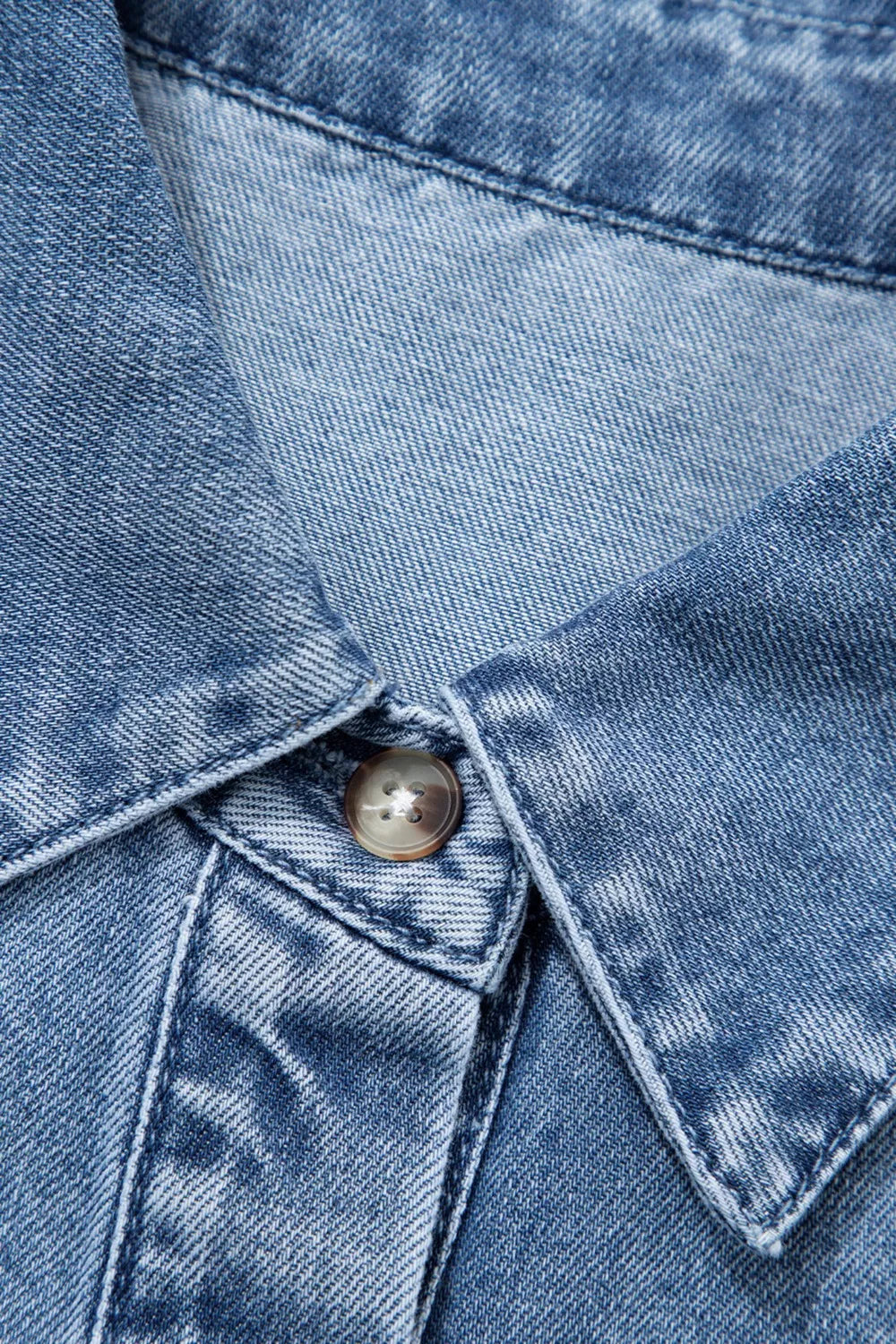 Denim maternity blouse with button-down collar and visible button detail