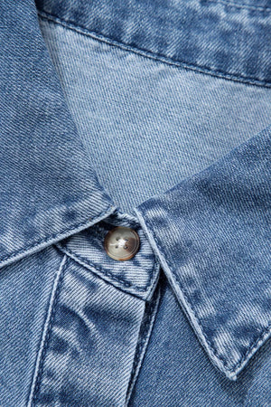 Denim maternity blouse with button-down collar and visible button detail