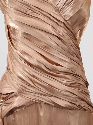 Halter Neck Ruched Maxi Dress in Champagne, fit detail
