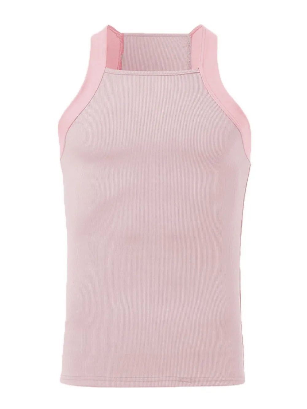 Dusty Pink ribbed tank top with square neckline and contrasting straps