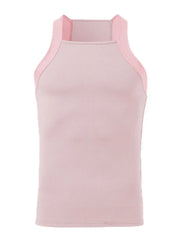 Dusty Pink ribbed tank top with square neckline and contrasting straps